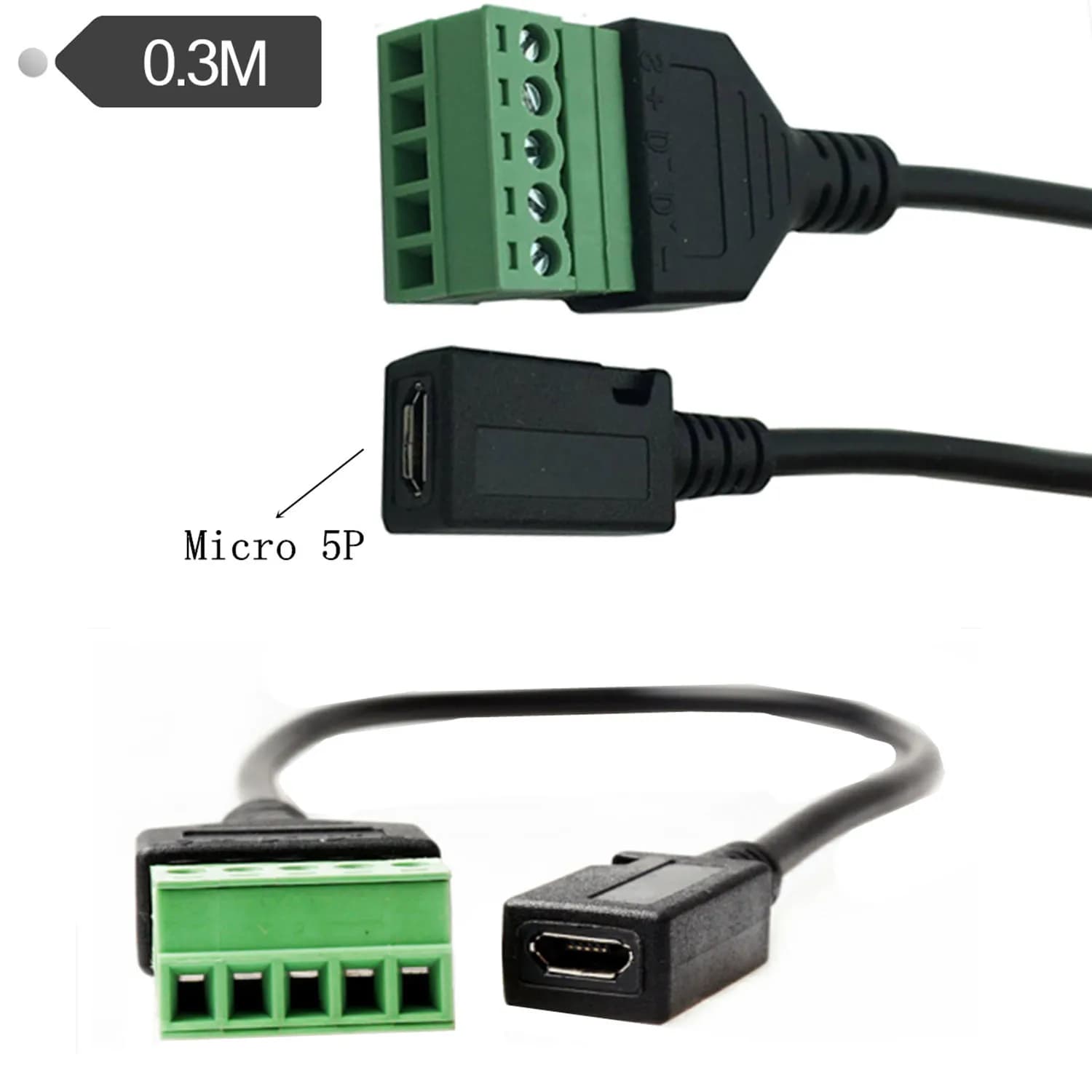 1pc Micro USB 5 Pin 2.0 Female to 5 Pin Screw Connector with Shield Without Welding Bolt Spine Adapter