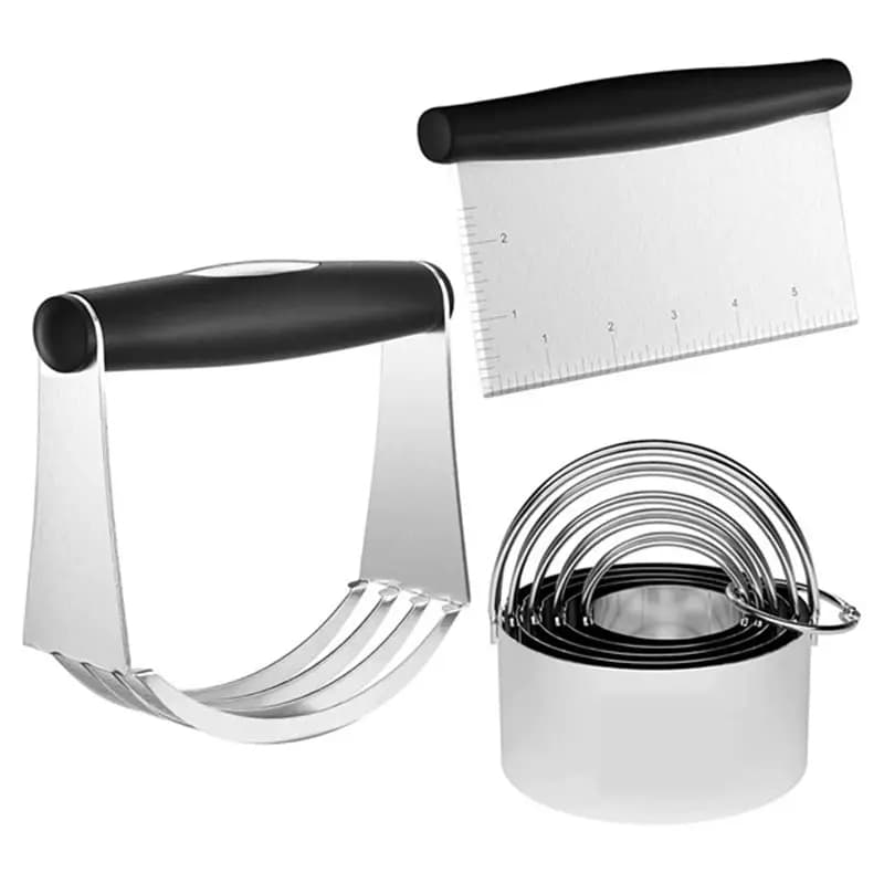 【ACCATURA】Set di taglierine per biscotti in acciaio inossidabile, raschietto per pasticceria e frullatore con impugnatura ergonomica in gomma, strumenti per pasta da forno