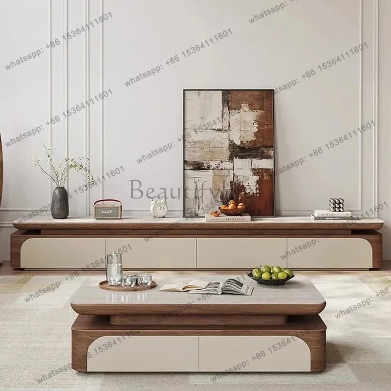 Mobile TV in Legno con Cassetti, Stile Nordico Moderno, per Soggiorno, con Spazio Contenitore per Monitor, Tavolo TV di Design, Arredamento Unico
