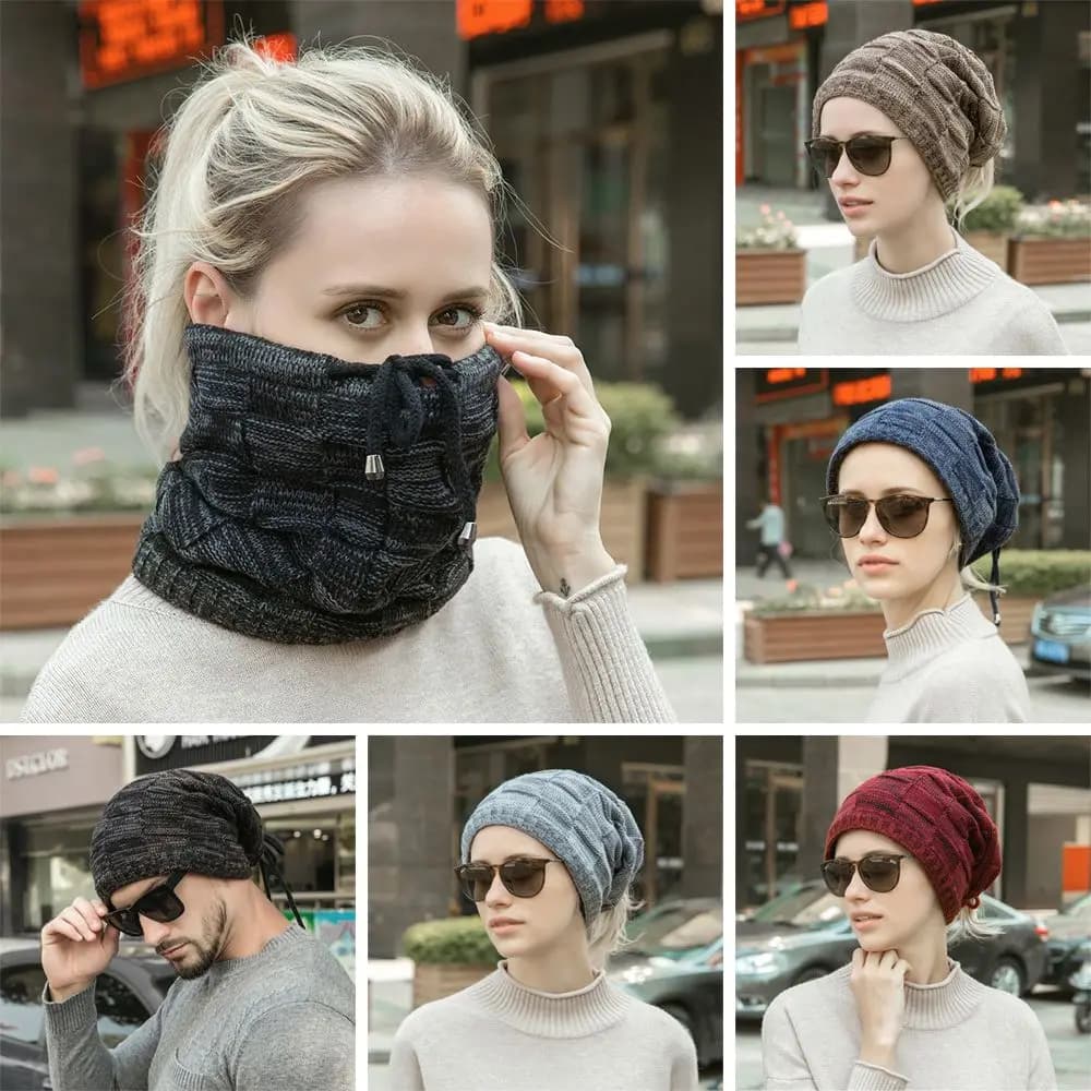 Moda uomo/donna elastico berretti lavorati a maglia cappello Solid Snood sciarpa berretto caldo per Womem autunno inverno berretto maschile/femminile