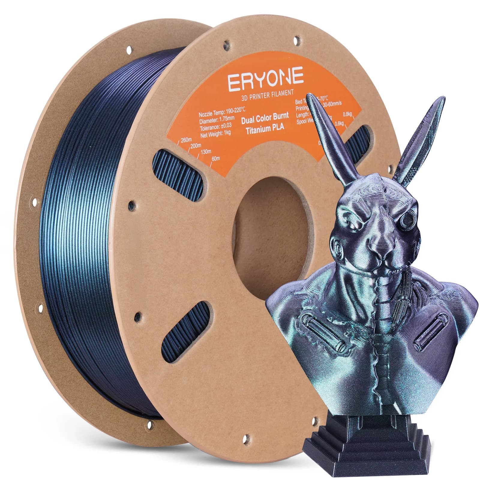 PLA Double ERYONE Burnt Titanium Filament for 3D Printer, 1.75mm +/- 0.03mm, PLA Filament Glittered 1KG on Carton Bobbin