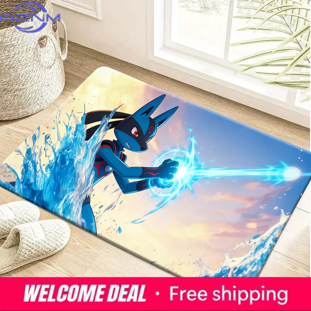 Tappetino antiscivolo con stampa Pokemon Lucario Water Attack, tappeto morbido e assorbente per la decorazione domestica