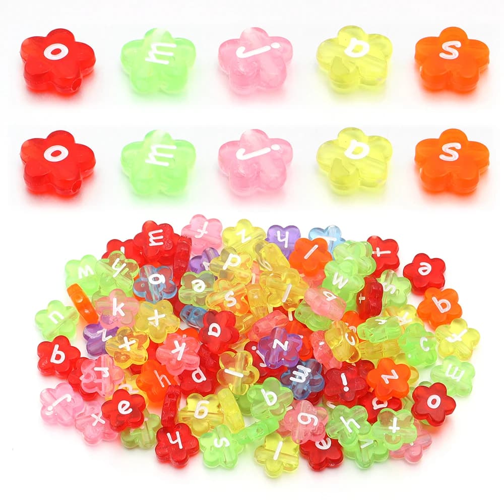50Pcs Acrylic Transparent Beads Flower Shape lowercase letters Acrylic Beads Jewelry Making DIY Bracelet Necklace Accessories