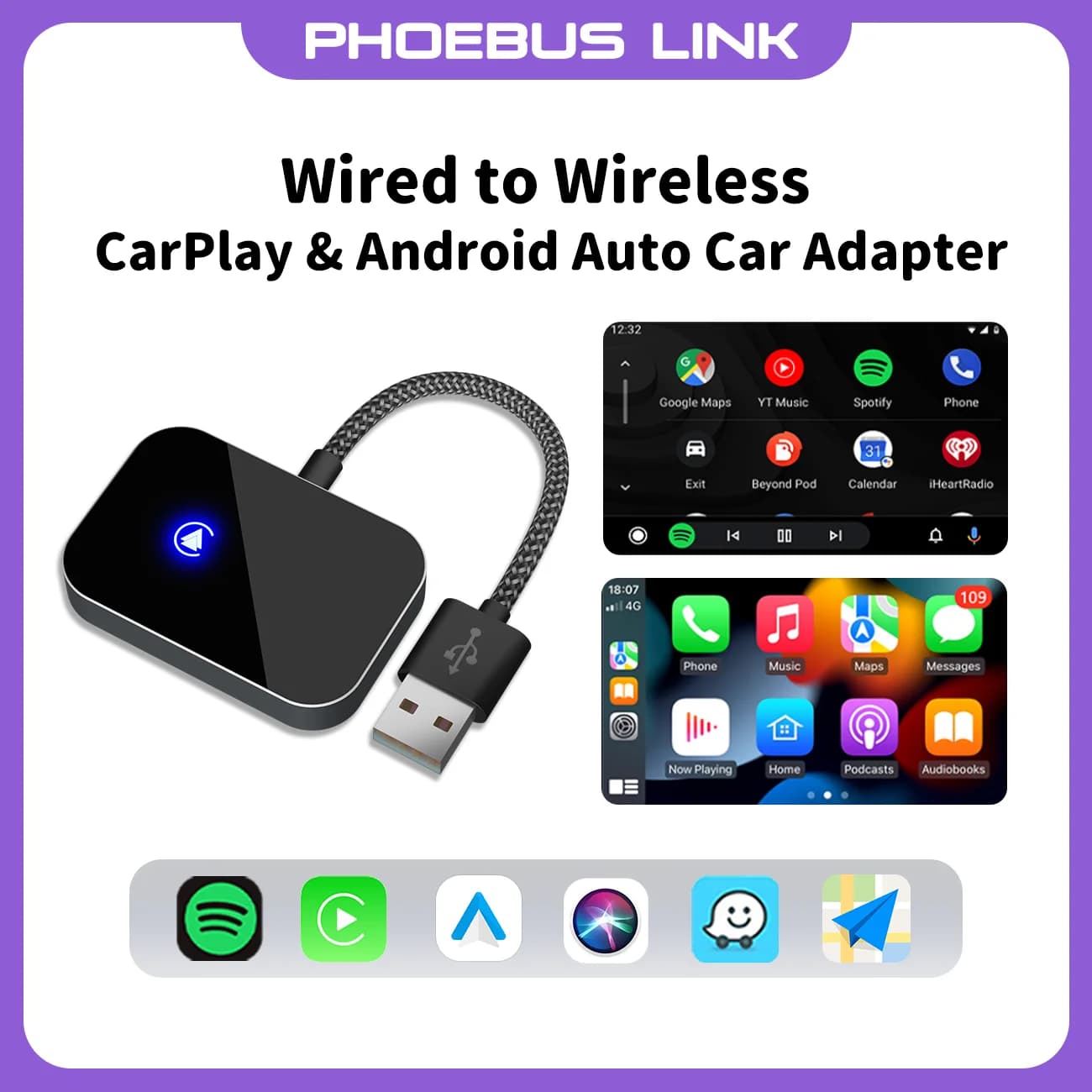 Adattatore Carplay Wireless Android Auto 2in 1 Smart Dongle 5G WIFI Per iPhone Telefono Android Per Volvo Benz Mg Kia Chery VW