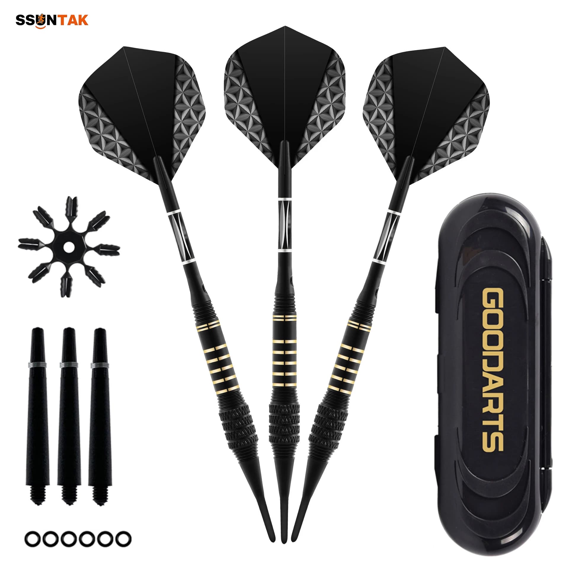 SSUNTAK Soft Tip Darts Set 6.5inch Aluminum Shaft Darts with Spare Tips PET Flights Portable Case for Dart Boards Beginners Game