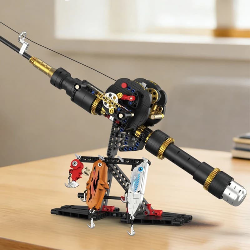 Mulinelli da pesca, canne da pesca, blocchi da costruzione MOC, serie tecnologia e macchinari, modello di simulazione da assemblare, regalo creativo
