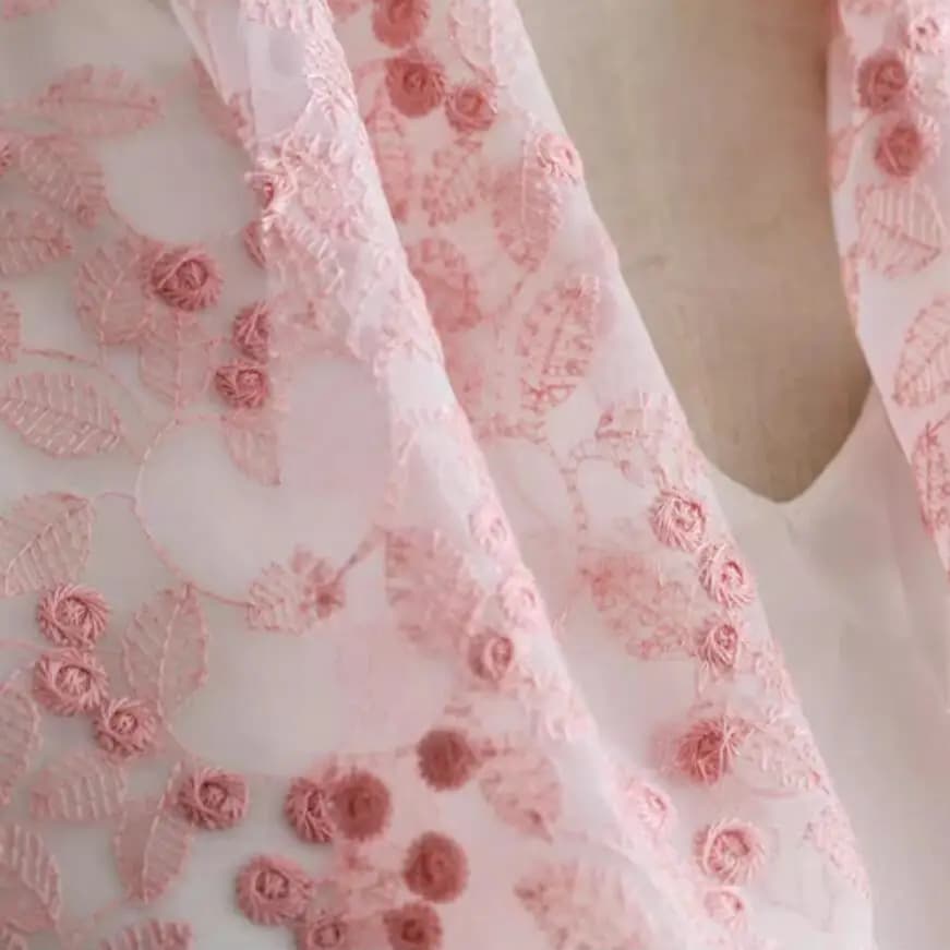 140cm wide 0.5meter/lot Pink Organza Embroidery Fabric Polyester Orgen Fabric X296
