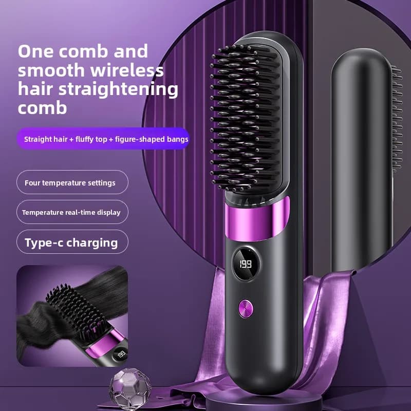 New Wireless Hair Straightener Negative Ion Portable USB Charging Household Hair Straightener Splint Straight Roll Dual Use