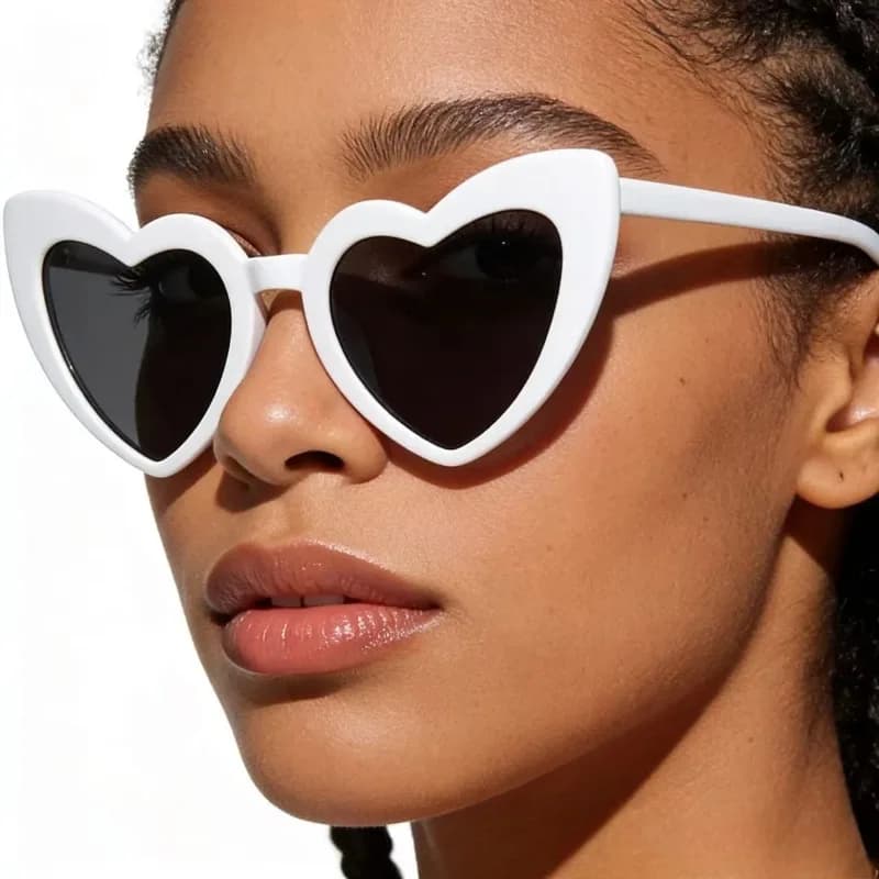 Occhiali da Sole a Forma di Cuore Bianco Stile Cartoon per Donne, Montatura a Cuore, Occhiali da Sole Femminili Carini, Regalo per Feste, Occhiali Trendy