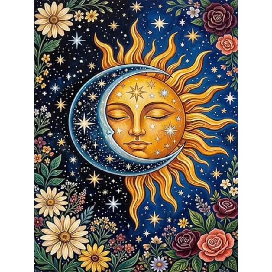 Sun and Moon Diamond Art Kits for Adults-5D Diamond Painting Kits for Adults-DIY Round Full Drill Diamond Gem Art Crystal Kits