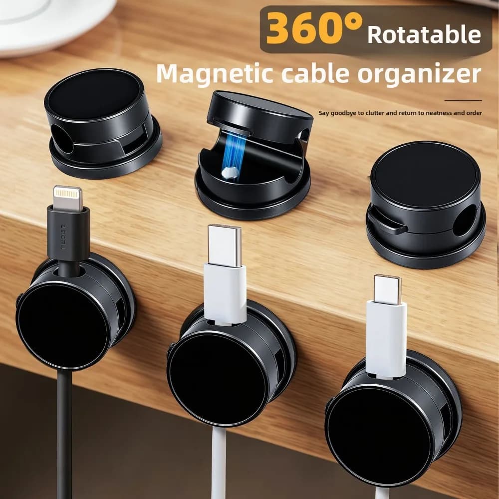 360 ° Supporto Magnetico Girevole per Cavi, Organizzatore da Scrivania per Cavi di Ricarica, Fissatore per Cavi di Telefoni e Auricolari