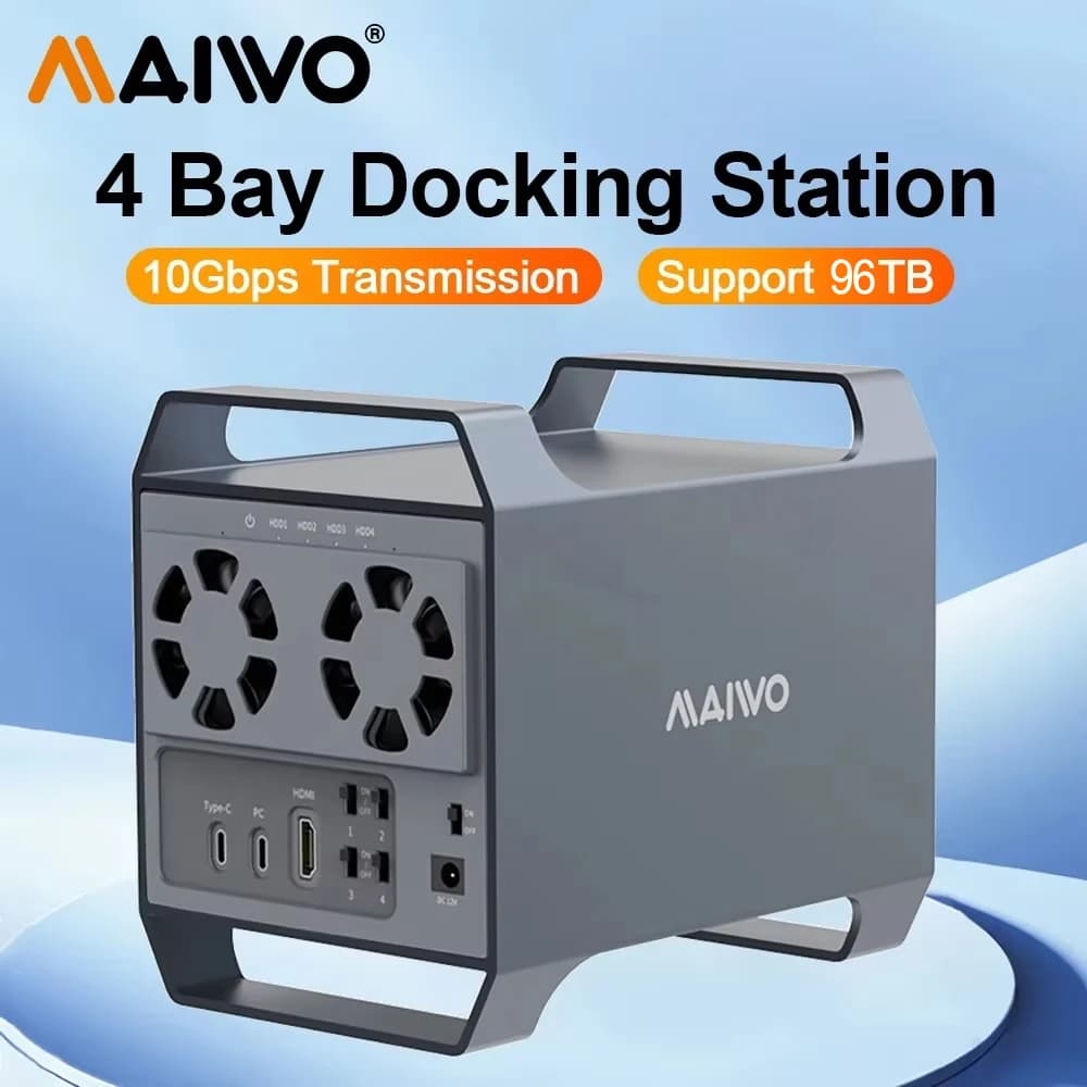 Docking station MAIWO per hard disk a 4 bay, da SATA a USB C, per HDD/SSD da 3,5 pollici, con HDMI e UASP.