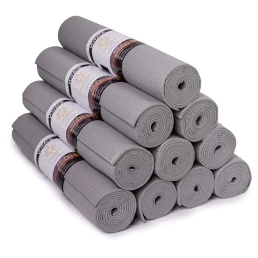 Tappetini da yoga Voyage, confezione da 10, 72 x 24, tappetini da yoga professionali per studio e palestra, spessore 5 mm, resistenti, antistrappo, antiscivolo, neri, per fitness.