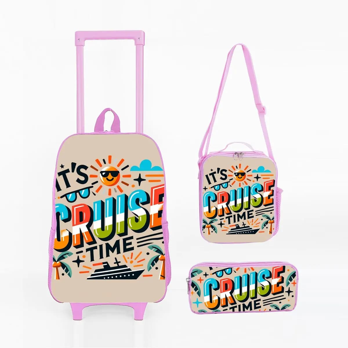 Set di Valigie con Ruote per Bambini per Crociere e Vacanze, con Borsa per il Pranzo e Astuccio con Ruote, Zaino Trolley Scolastico per Ragazze/Ragazzi