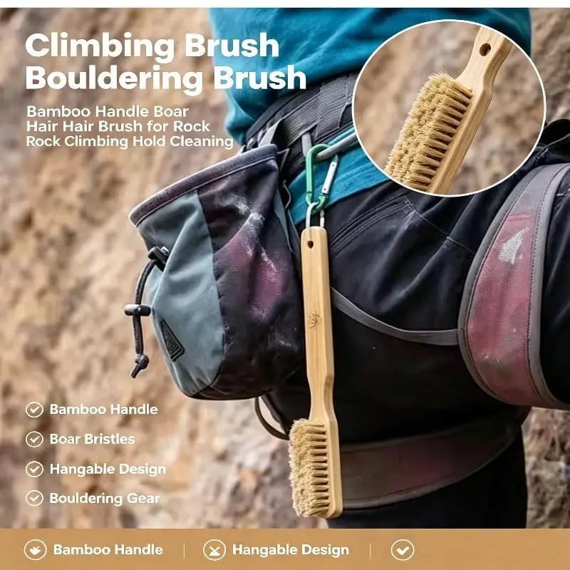 Wooden Rock Climbing Brush Thick Boar Bristles Easy Use Portable Climbing Scrubber Bouldering Brush Chalk Cleaning Tool