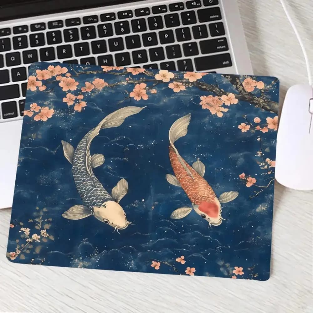 Koi Fish Tappetino per mouse rosso e blu Tappetini per tavolo da gioco per ufficio per computer Tappetino per mouse per tastiera da gioco HD antiscivolo piccolo Tappetino da scrivania morbido quadrato
