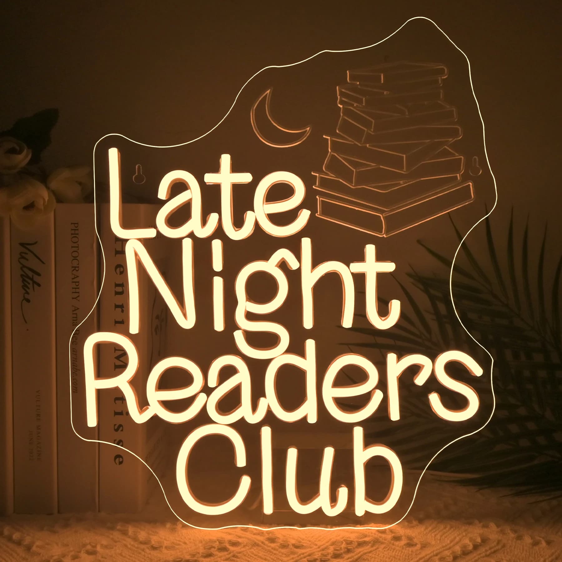 Lettori di tardi notturni Club Insegne al neon personalizzate per camera da letto Negozio di libri Club Wall Art Font Decor 5/12V USB Dimmerabile Luce a LED bianca calda