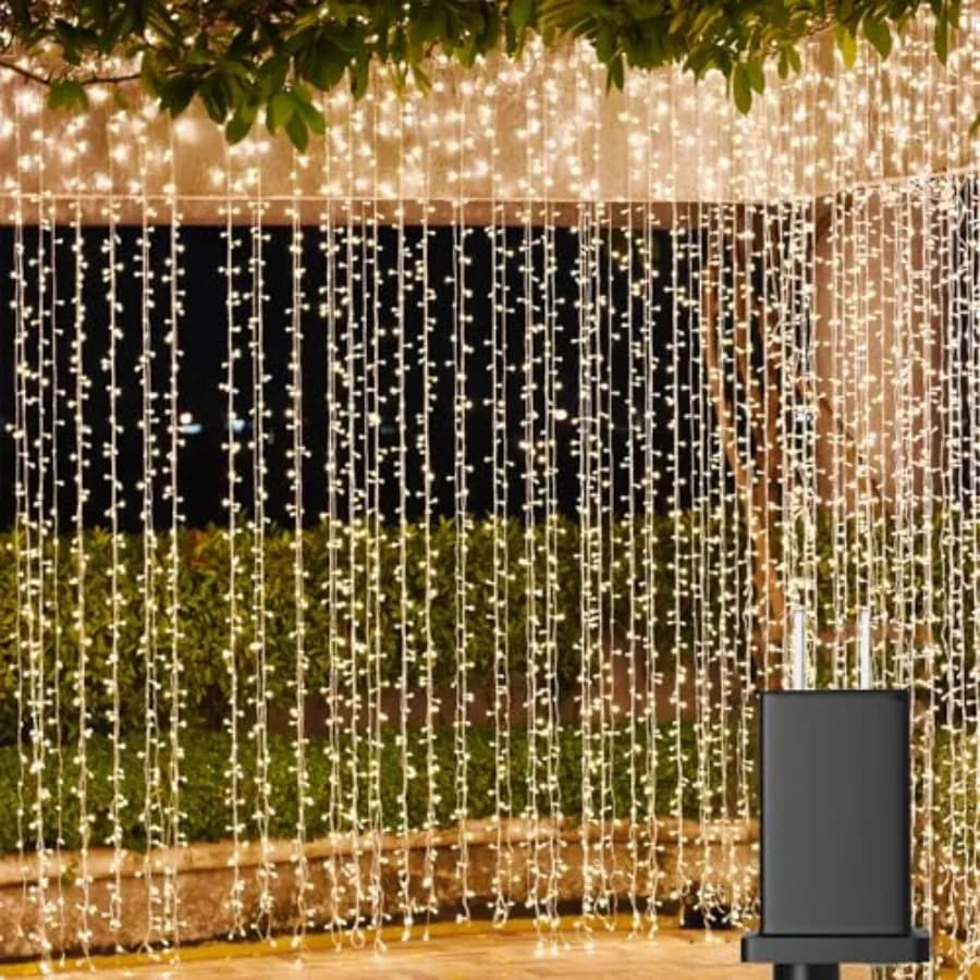 Luci a tenda LED per esterni 40 piedi x 10 piedi 800 LED, luci a stringa a sospensione con spina per interni, luci scintillanti per sfondo esterno e giardino