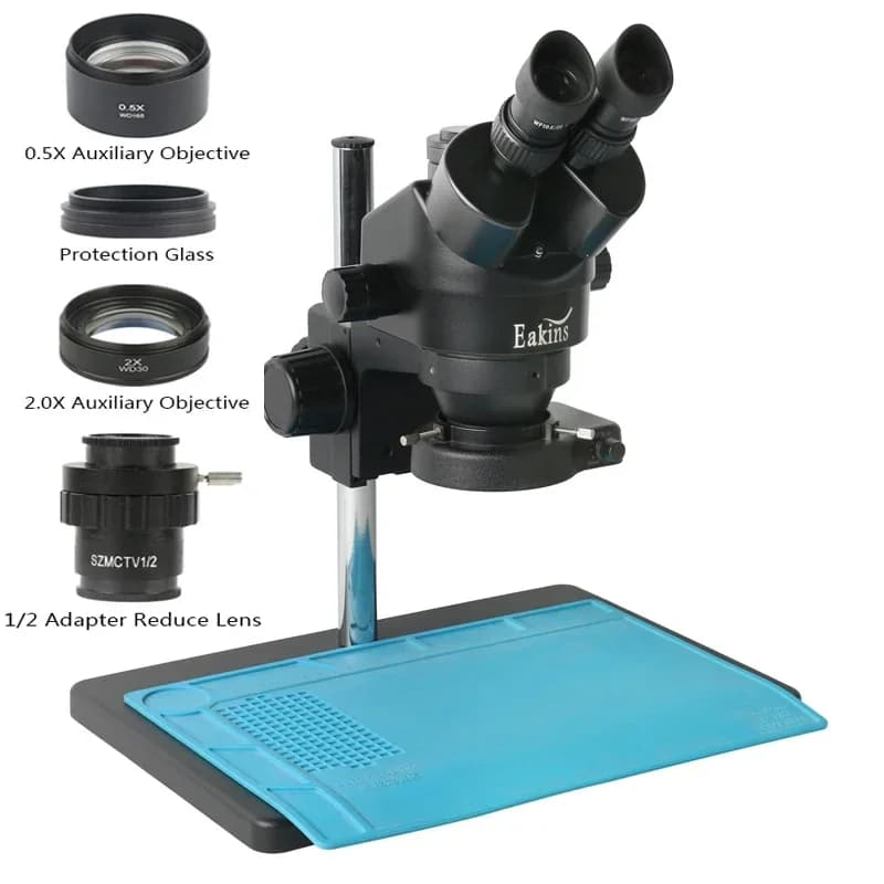 Microscopio stereo trinoculare con zoom continuo a fuoco simulato 3,5X 7X 45X 90X 56 Lampada ad anello a LED per saldatura di riparazione PCB con chip del telefono