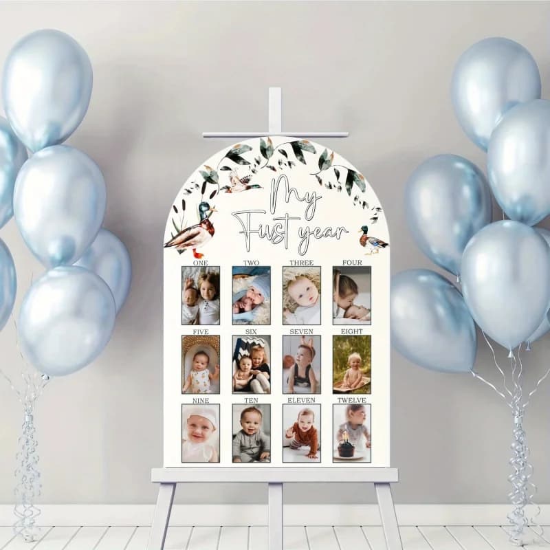 1pc My First Year Photo Board Baby Duck, 12 Month Milestone Board Wood Picture Frame 1st Birthday Nursery Decoration
