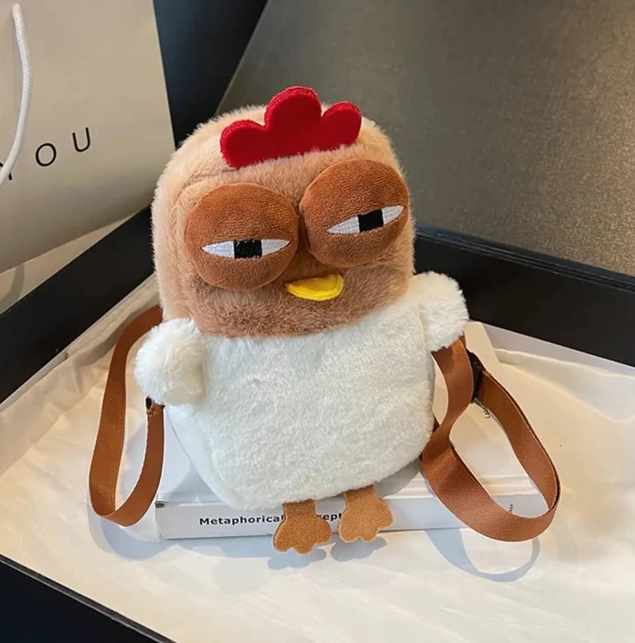 Borsa a tracolla da donna a forma di gallina Borsa a tracolla in peluche soffice cartone animato con tracolla regolabile per borsa creativa da viaggio