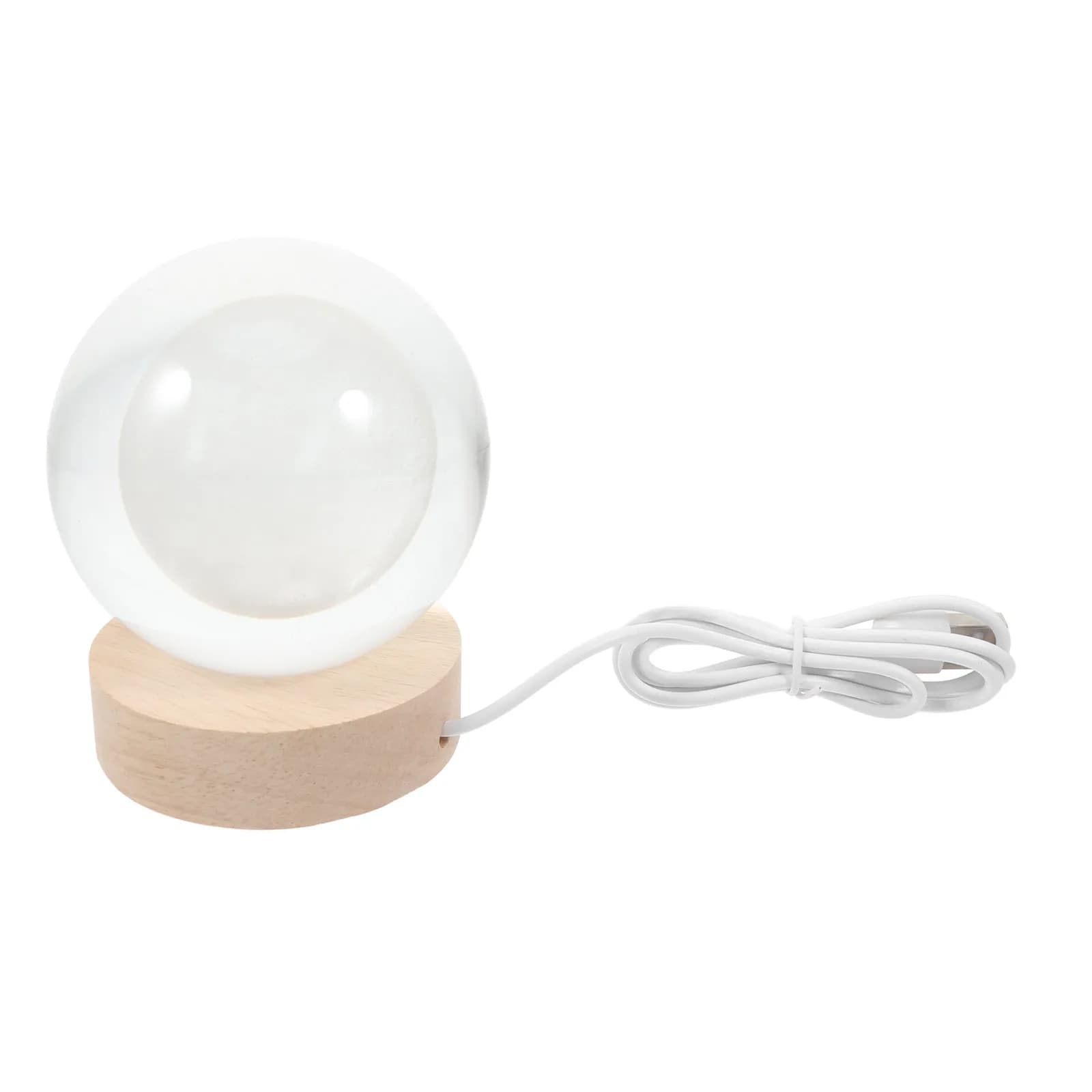 Lampada da Tavolo Decorativa a LED con Sfera di Cristallo 3D, Base in Legno, Alimentazione USB, Luce Soffusa per Adulti