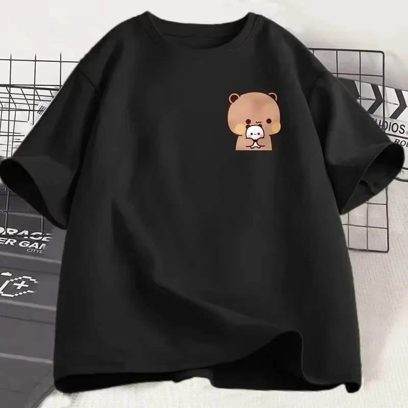 T-shirt con Panda Bubu Dudu e i loro cuccioli, Maglietta Divertente per Coppie, T-shirt Casual a Maniche Corte alla Moda per Donna e Uomo