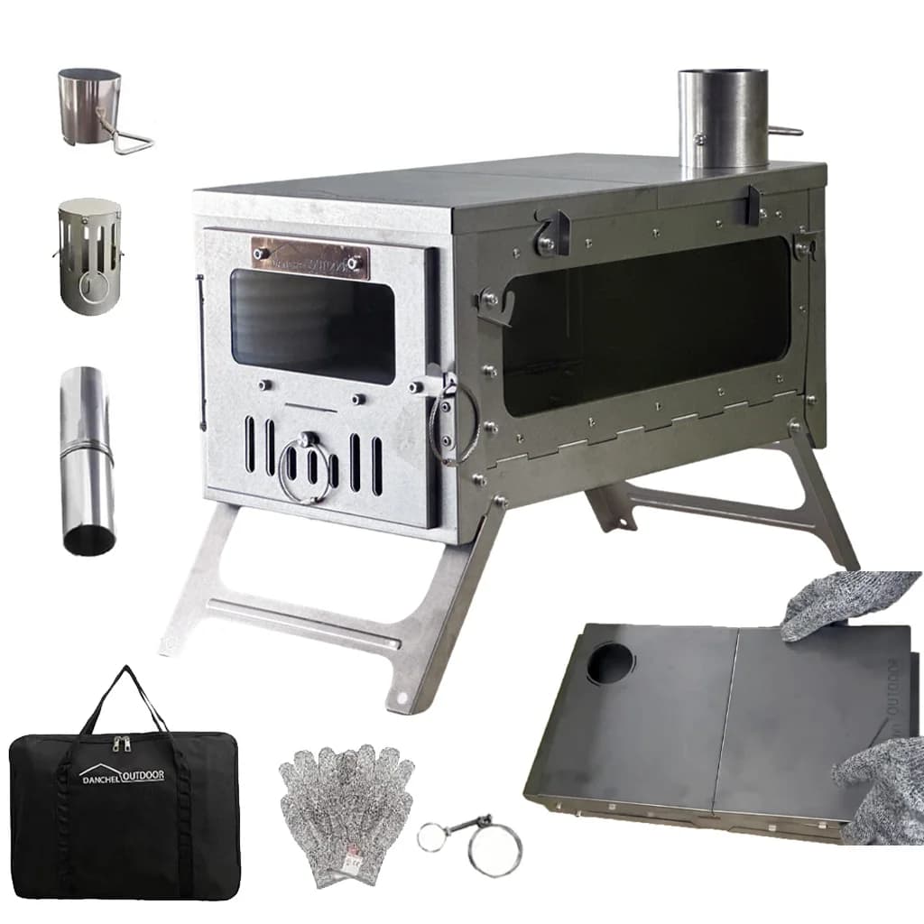 Titanium folding tent stove TSG with chimney, portable, wood-burning, for camping and excursions - Shipping by USA warehouse