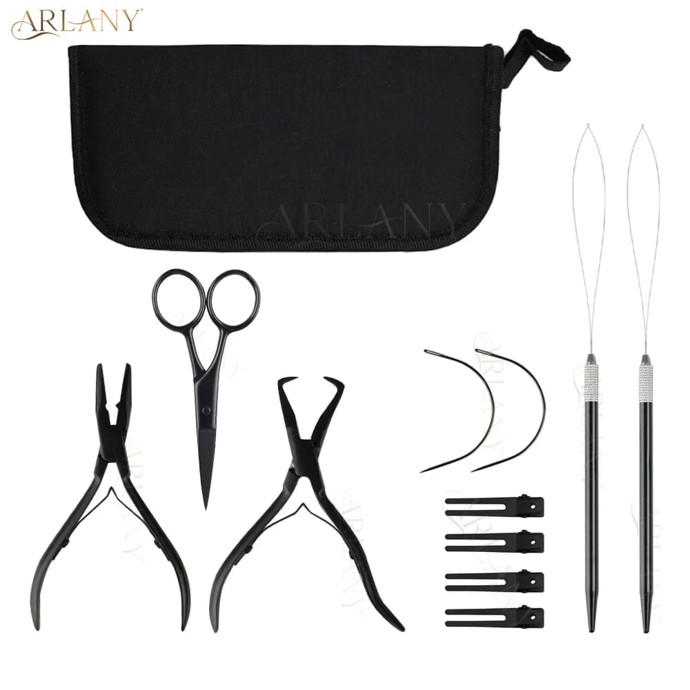 ARLANY Set di pinze per estensioni dei capelli per micro perline Kit di strumenti per perline per estensioni dei capelli per orpelli per capelli Micro anello ad anello per tirare l'ago
