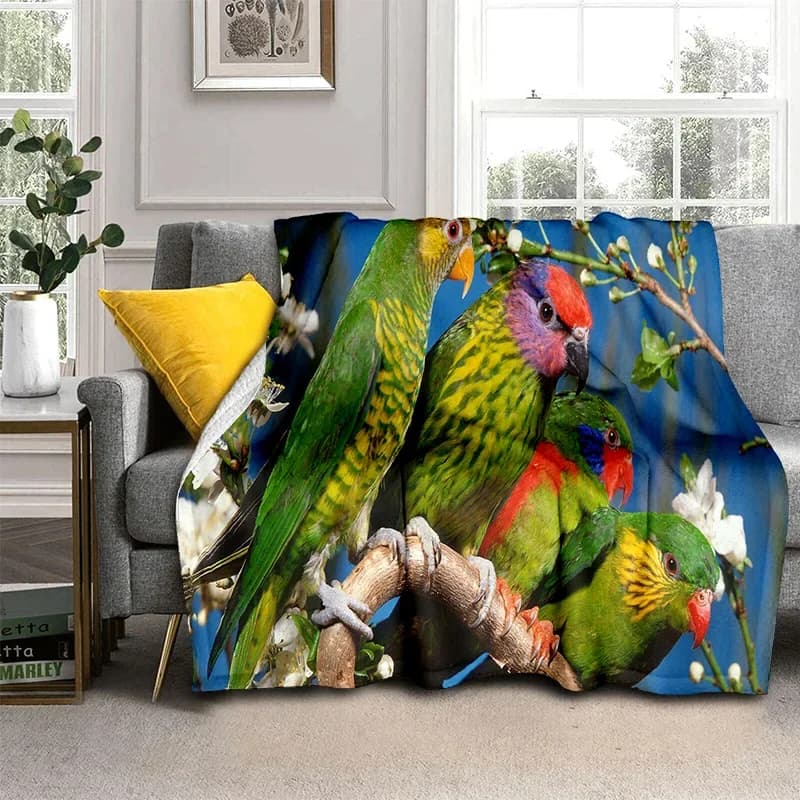 Coperta per uccelli pappagalli con ara colorate 3D, coperta morbida per la casa, camera da letto, divano letto, picnic, viaggio, ufficio, riposo, coperta per bambini