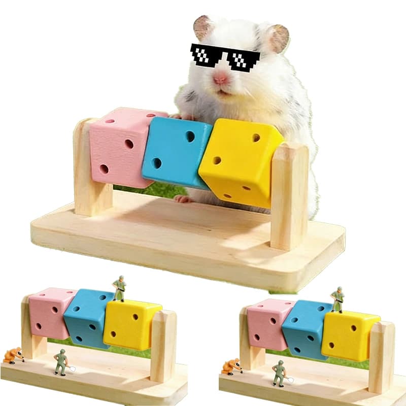 Nuovo Giocattolo in Legno per Criceti, Cubo Divertente Colorato in Legno Naturale per Masticare e Affilare i Denti, Nascondiglio per Criceti Siriani