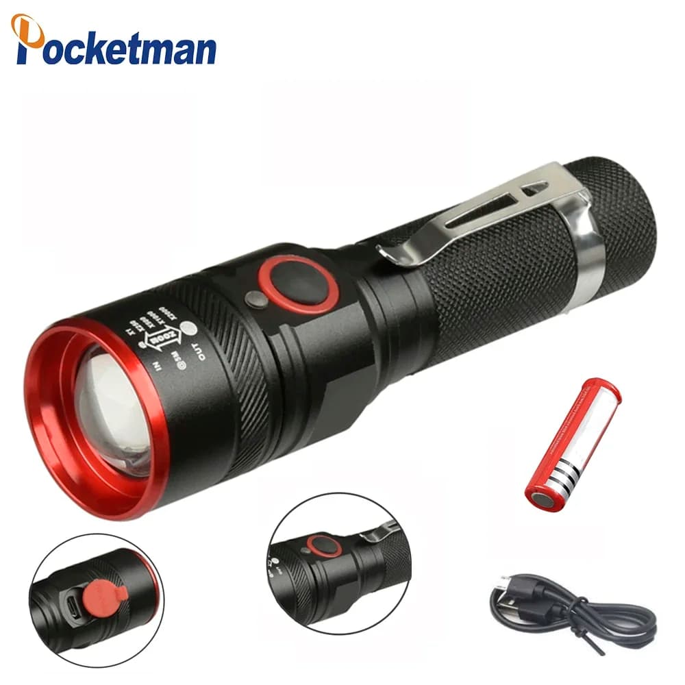 Impermeabile 5200LM USB ricaricabile Flash light T Led torcia Zoomable 3 modalità torcia per 18650 con cavo USB campeggio z40