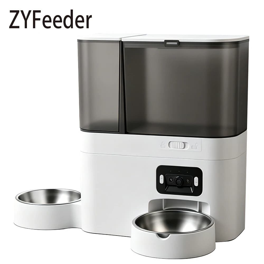 Pet Food and Water Dispenser 5L+3L Button WiFi Camera Tuya APP Automatic Smart Cat Feeder for Cats Dogs Stainless Steel Bowl