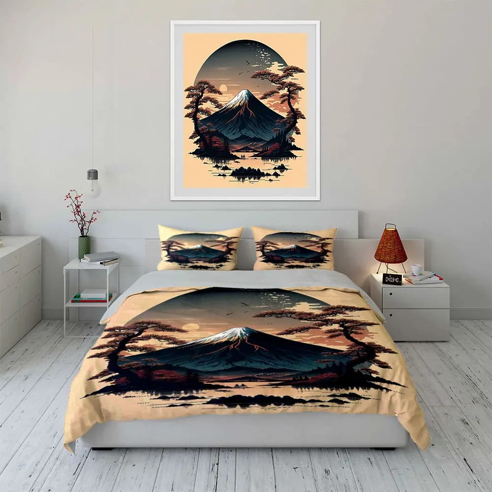 Set di biancheria da letto con decorazioni artistiche giapponesi, con 1 copripiumino e 2 federe, singolo, matrimoniale, king, queen, regalo