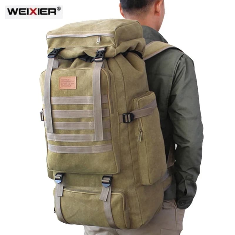 60L Large 2024 New Bag Canvas Backpack Bags Camping Hiking Rucksack Mochila bolsoa Travel Molle Men Outdoor sport