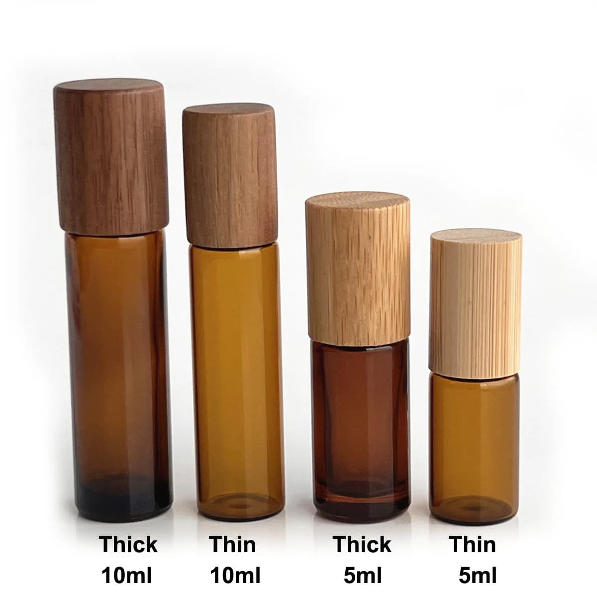 1x 10x 5ml 10ml Amber Clear Glass Roll on Bottles Thick /Thin Natural Wood cap Sample Roller Ball Vial For Essential Oil Perfume