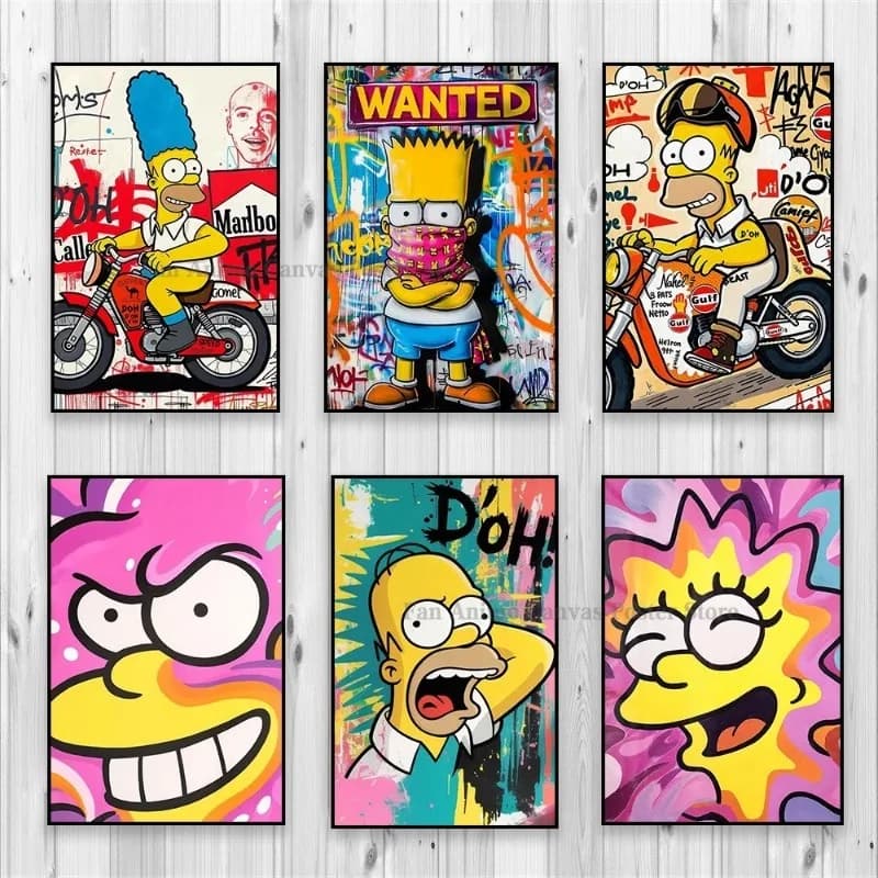 Quadro su Tela Pop Art dei Simpson con Maschera, Poster da Parete Colorato dei Simpson, Stampa Artistica per Amanti degli Anime, Regalo per la Cameretta dei Bambini