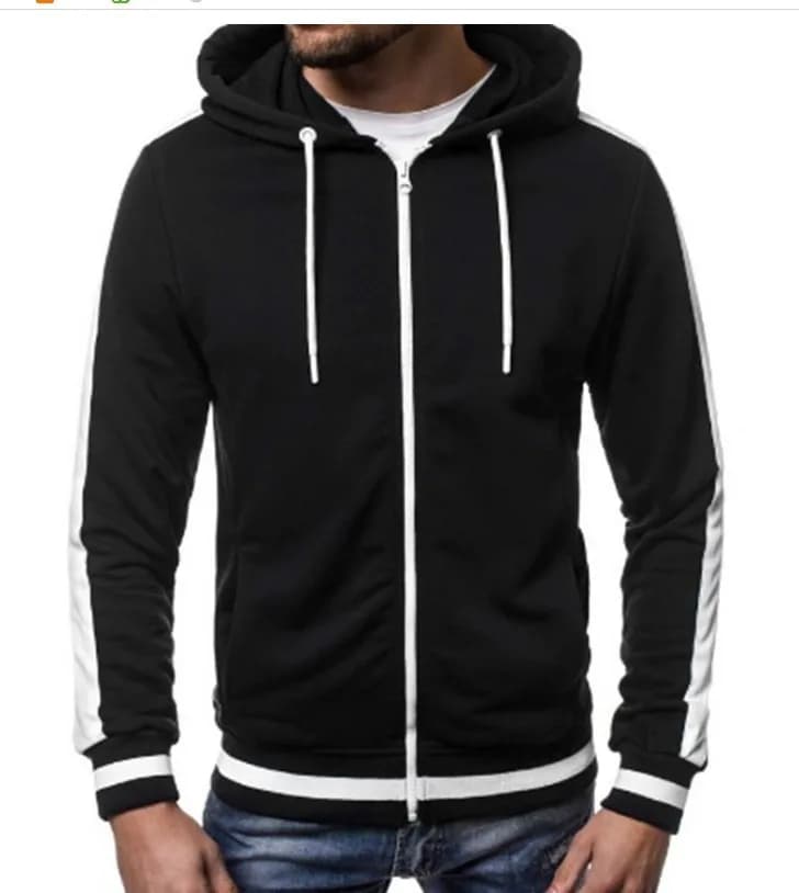 Nuova Felpa Casual con Zip e Cappuccio, Strisce Bianche, Cardigan Bicolore, Manica Lunga, Abbigliamento Sportivo, Giacca con Cappuccio Comoda