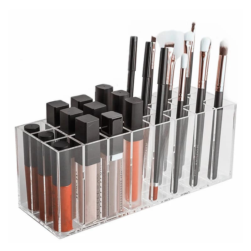New Clear Acrylic 24 Grids Lipstick Holder Makeup Organizer Nail Polish Rack Desktop Cosmetic Storage Box Lip Gloss Case