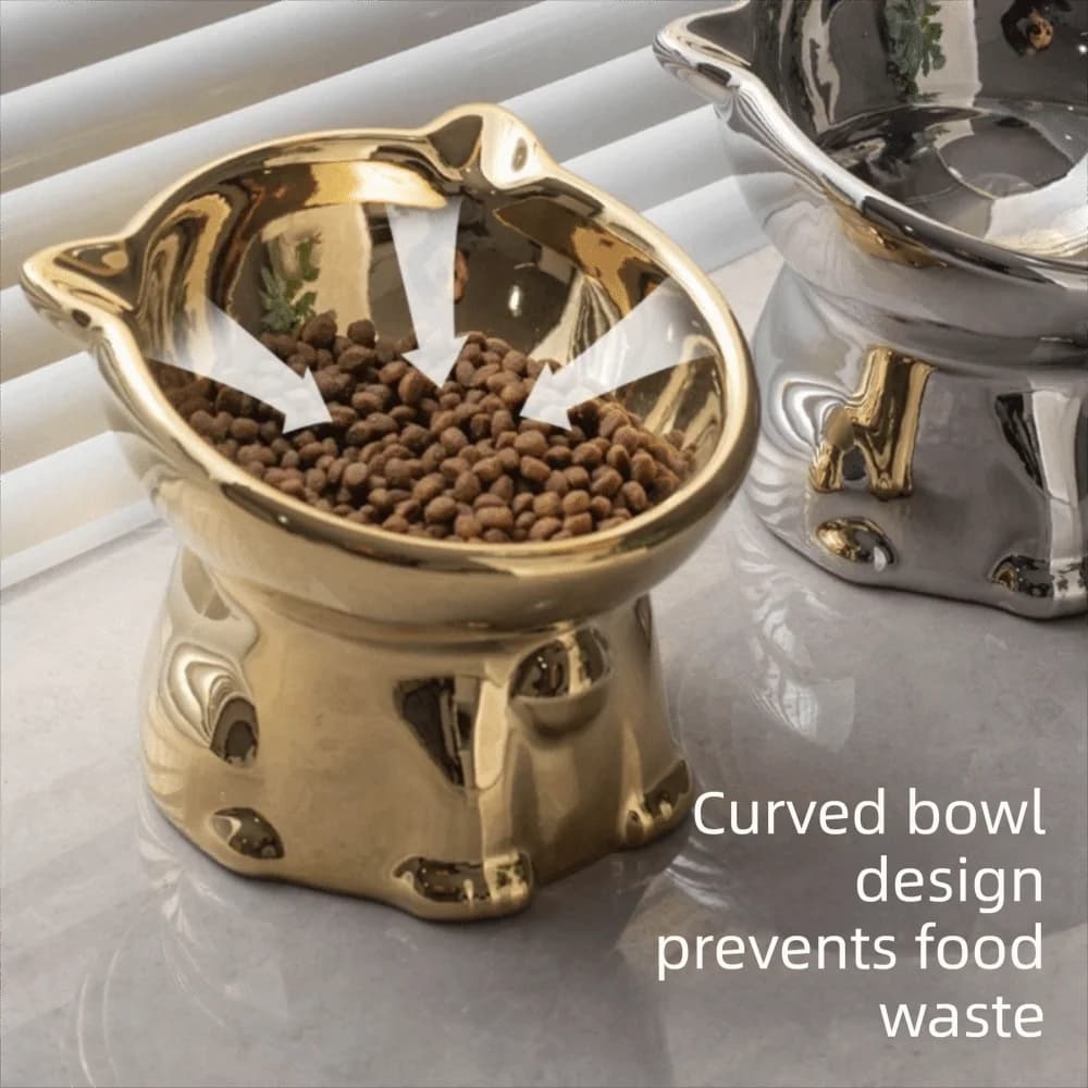 Cat Shaped Ceramic Cat Bowl Anti-Spill high leg Elevated Pet Food Feeder Non-Slip Base Neck Protection Cat Water Bowl
