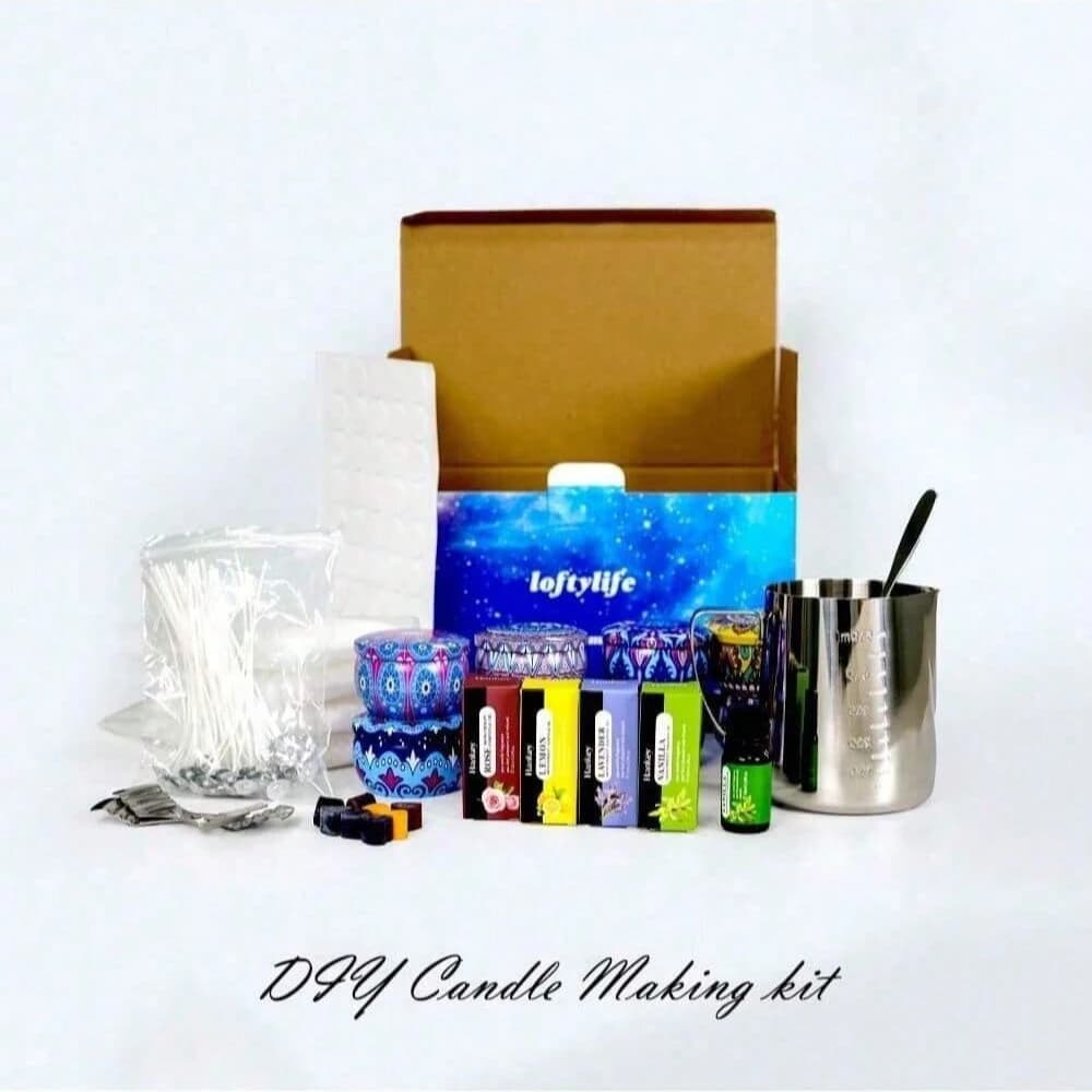 Loftylife Kit for making DIY Candles Includes Been Wax Stainless Steel Pots 8 Pieces Candle Jars Stoppini Collar points Fragrance