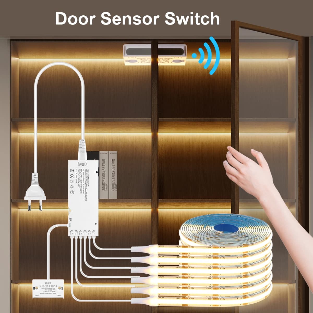 Sensore di prossimità per porta intelligente Controllo LED sotto le luci dell'armadio 12V COB LED Strip Vetrina Lampada da guardaroba Retroilluminazione per la cucina della stanza