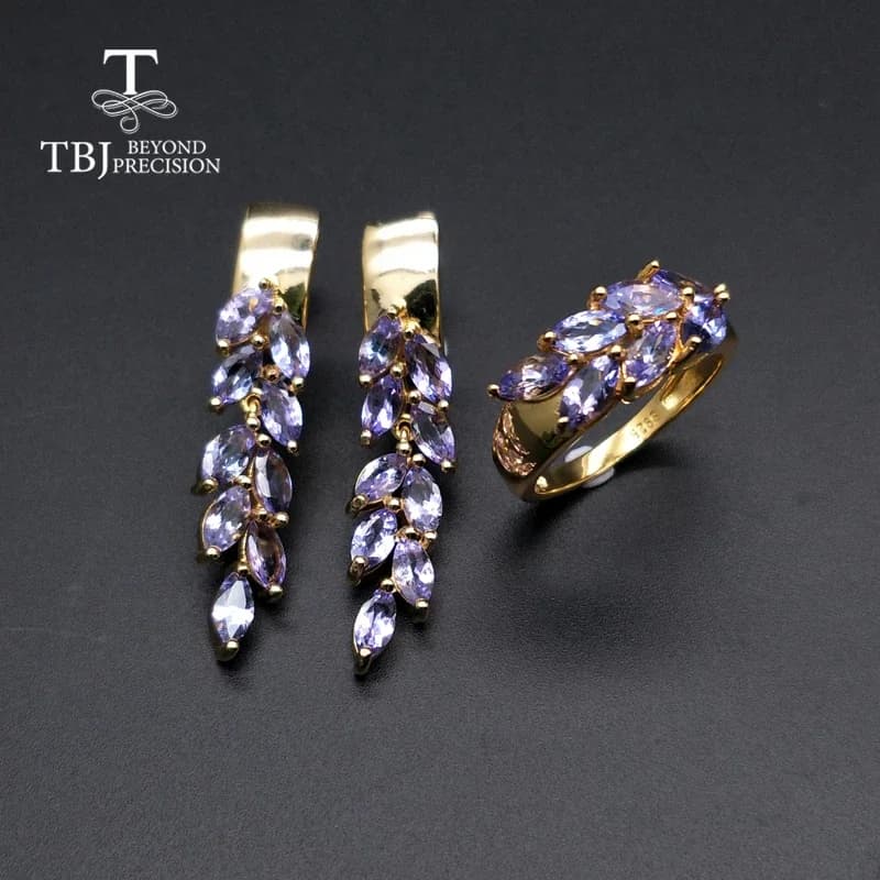 Set di gioielli in argento sterling 925 con tanzanite naturale, orecchini e anelli, per ragazza, matrimonio, bel regalo con scatola, 2026