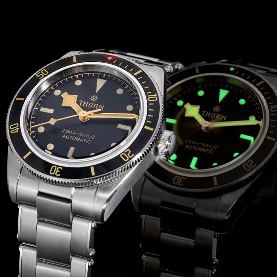 THORN Men Automatic Watch 38.8mm Mechanical Wristwatch Diver 20Bar Waterproof C3 Luminous Sapphire NH35 Ceramic Bezel