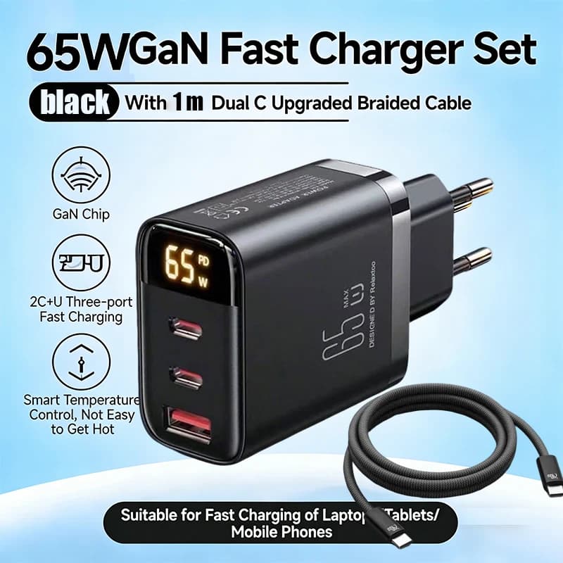 Caricabatterie GaN da 65W con Cavo Type-C per iPhone 17 16 Pro Samsung Xiaomi per Macbook Laptop Tablet Caricatore Rapido PD