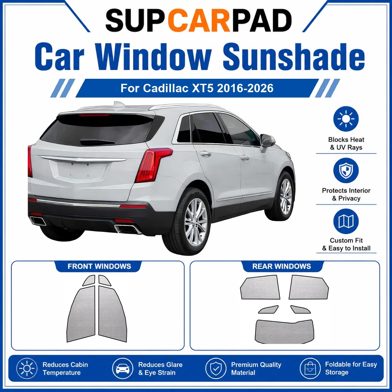 For Cadillac - Cadillac XT5 2016-2026 Full Set Car Window Sunshades UV Block Privacy Heat Insulated Foldable Car Curtain