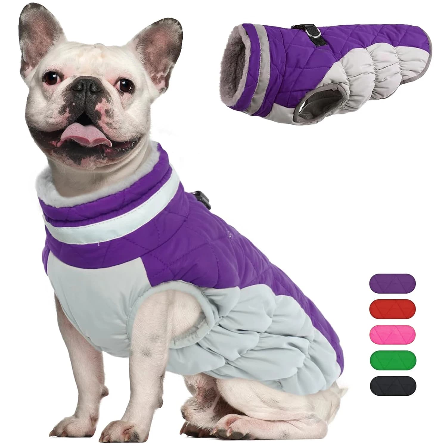 Giacca invernale riflettente per cani con imbracatura Vestiti per la stagione fredda per cani di piccola taglia e media Cappotto per cani foderato in pile termico a collo alto