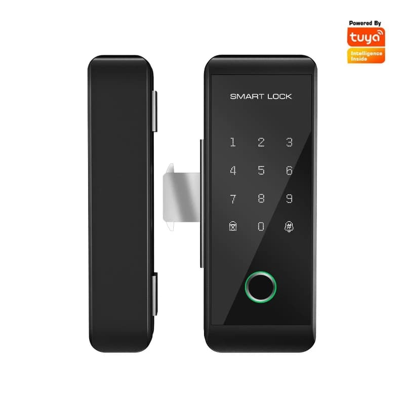 Serratura Intelligente per Porte in Vetro con Impronta Digitale e Password, Senza Foratura, per Ufficio e Interni, Controllabile tramite App Tuya