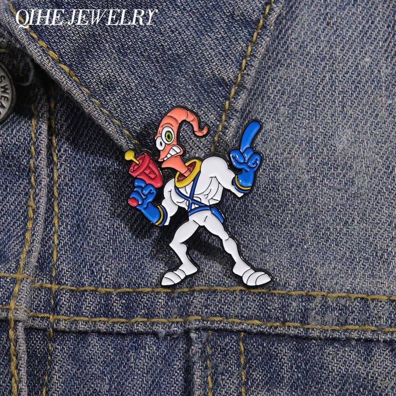 Lombrico Guerriero Figure Spilla enameled Cartoon Custom Animated Action Game Spille Lapel Backpacks Distinctive Accessories for punk jewelry Gift