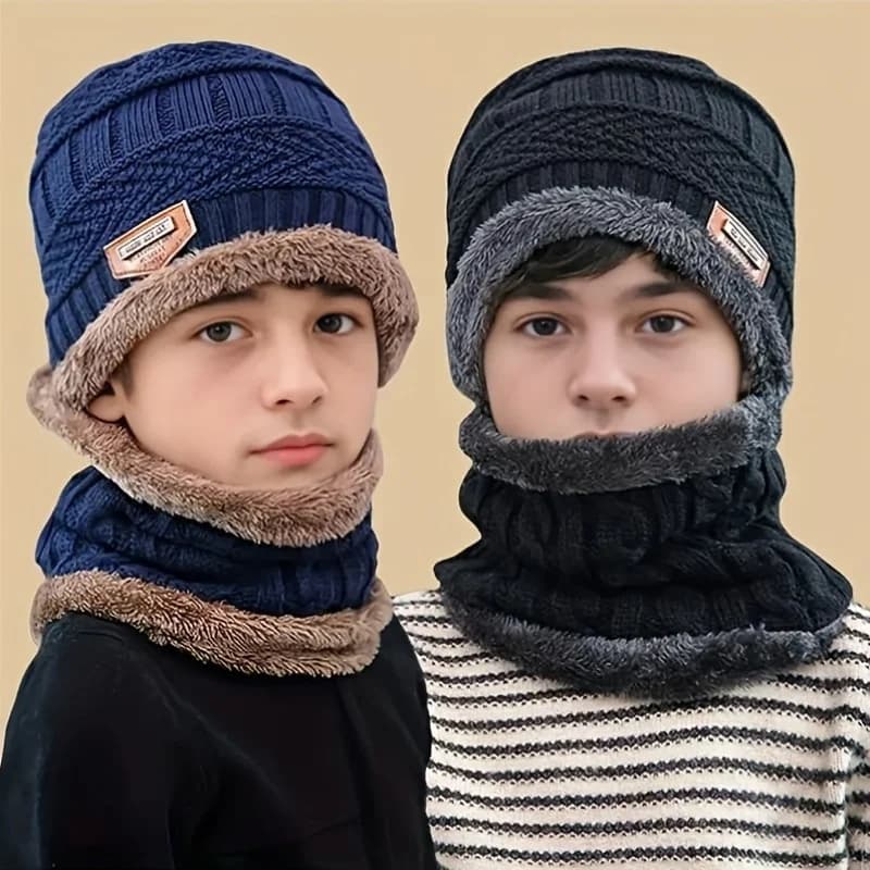 Set di sciarpe per cappelli lavorati a maglia caldi per bambini Cappello autunno inverno per bambini Berretto lavorato a maglia morbido Cofano per bambini per ragazze dei ragazzi